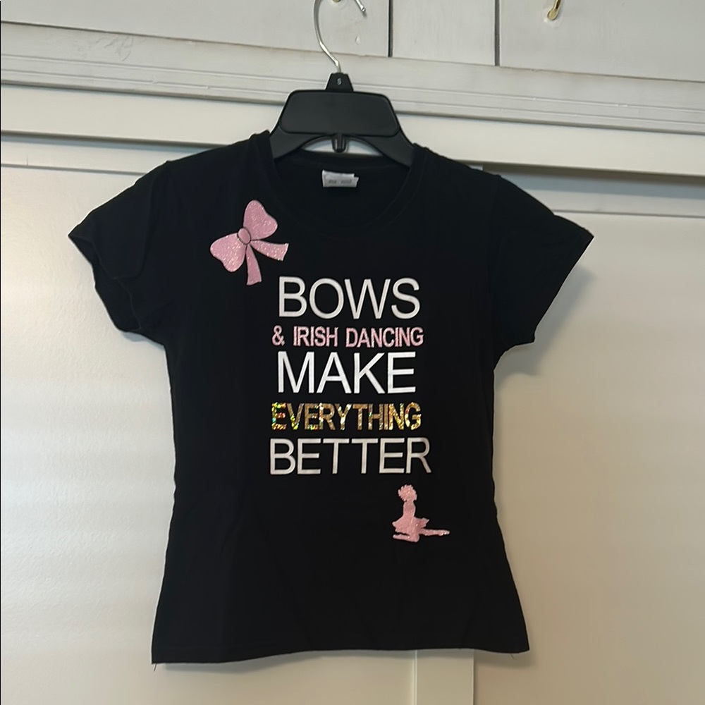 Fruit of the Loom Black Kids Irish Dance T-Shirt and shorts.